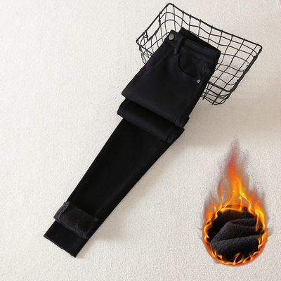 拉夏贝尔显瘦弹力加绒牛仔紧身裤