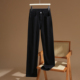 直筒牛仔裤 女2025年秋季 新款 拉夏贝尔黑色窄版 高腰宽松加绒阔腿裤