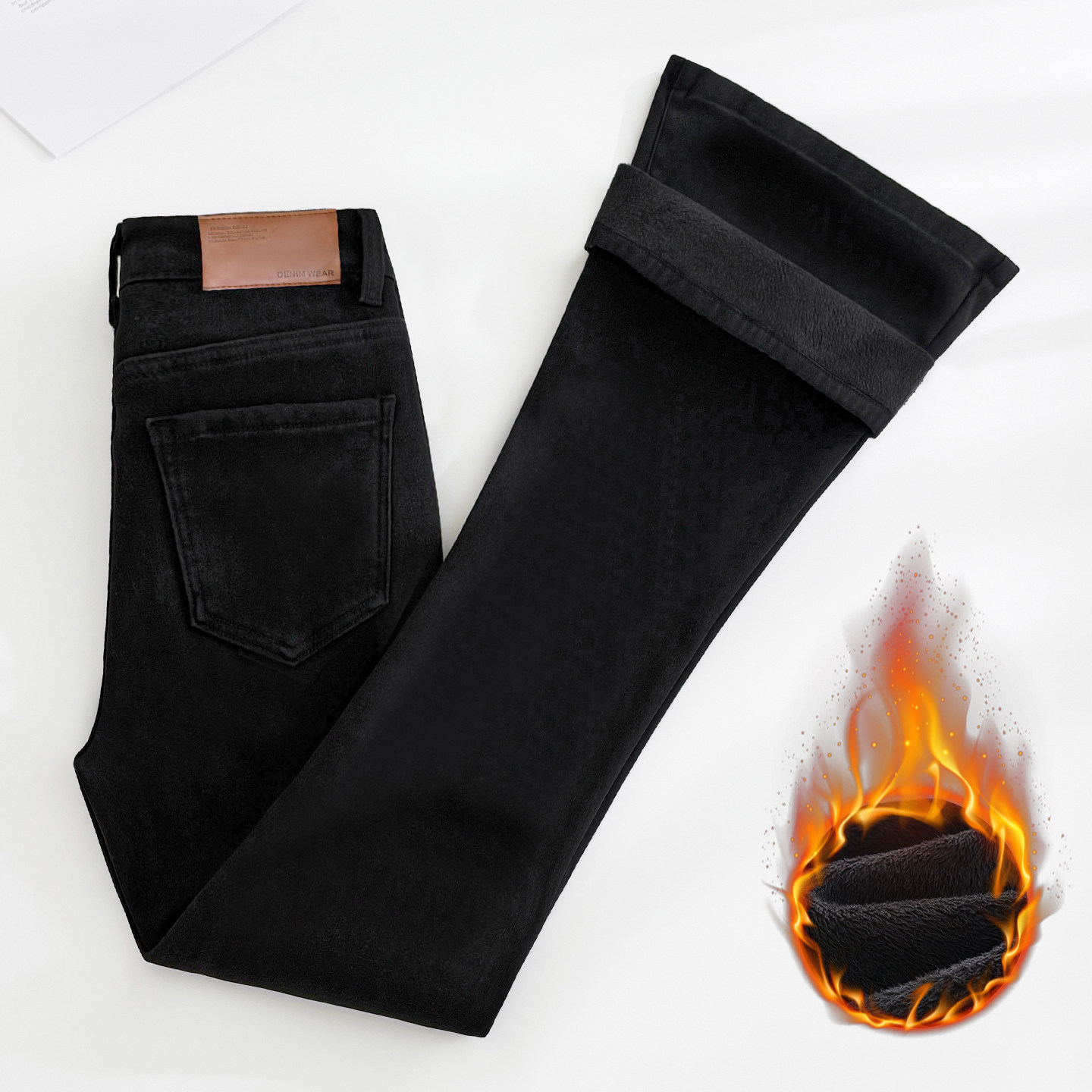 拉夏贝尔辣妹厚绒微喇牛仔裤2025