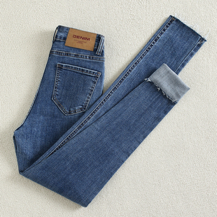 女夏季 铅笔裤 新款 百搭显瘦小脚裤 修身 拉夏贝尔复古高腰紧身牛仔裤