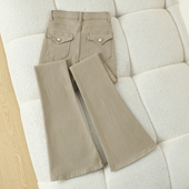 子 高腰小个子喇叭裤 拉夏贝尔卡其色紧身微喇牛仔裤 女2026春秋新款