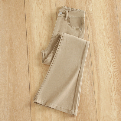 拉夏贝尔卡其色微喇牛仔裤女