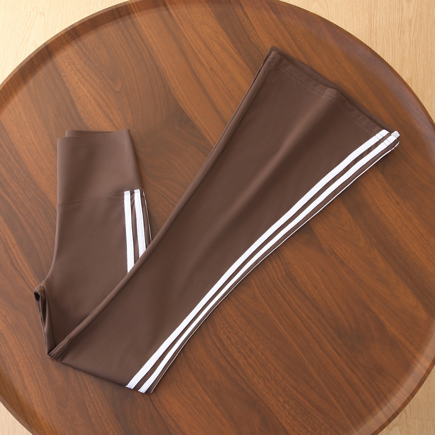 拉夏贝尔条纹微喇瑜伽裤女2025秋冬新款加绒保暖高腰显瘦打底长裤