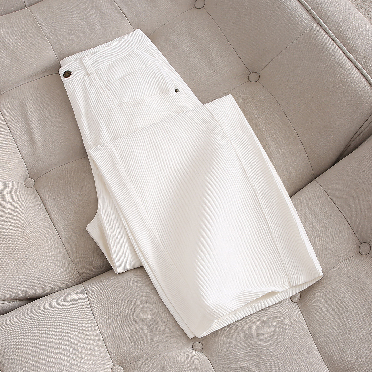 拉夏贝尔米白色窄版阔腿裤女秋冬