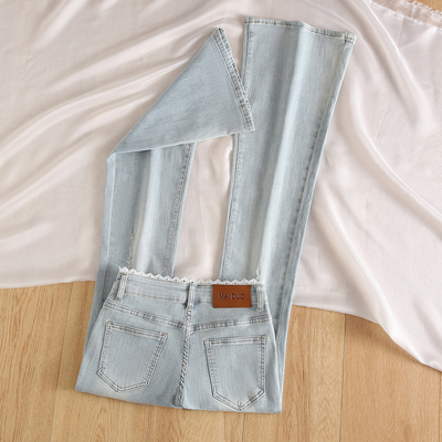 拉夏贝尔蕾丝微喇牛仔裤女2025