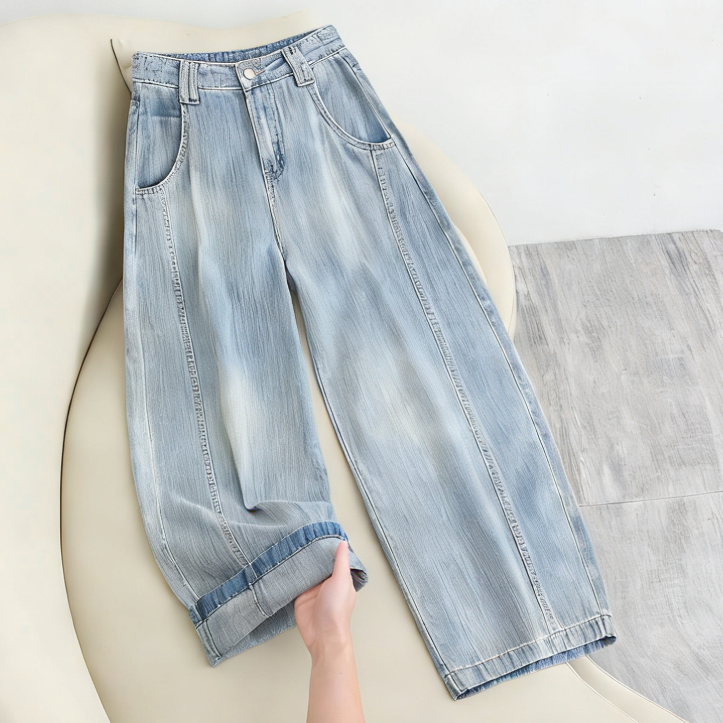 拉夏贝尔阔腿牛仔裤女款爆款2026年春季新款高腰显瘦弯刀拖地裤子,女装/女士精品,牛仔裤,淘宝优惠券,粉丝福利购,淘宝优惠卷