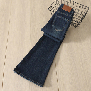 子 微喇牛仔裤 拉夏贝尔喇叭裤 女小个子深蓝色高腰显瘦2026春秋新款