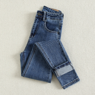 显瘦弹力铅笔裤 高腰修身 子 女2026春秋新款 拉夏贝尔蓝色小脚牛仔裤