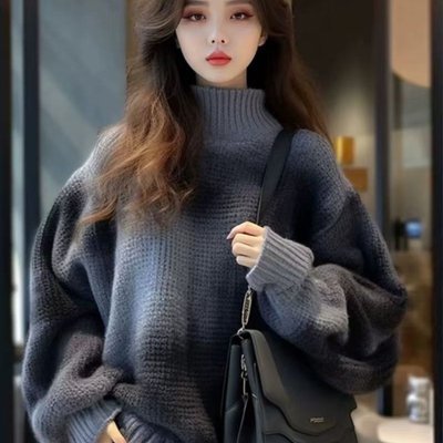100纯羊绒慵懒松弛感高领扎染毛衣女冬季穿搭复古高级感加厚上衣