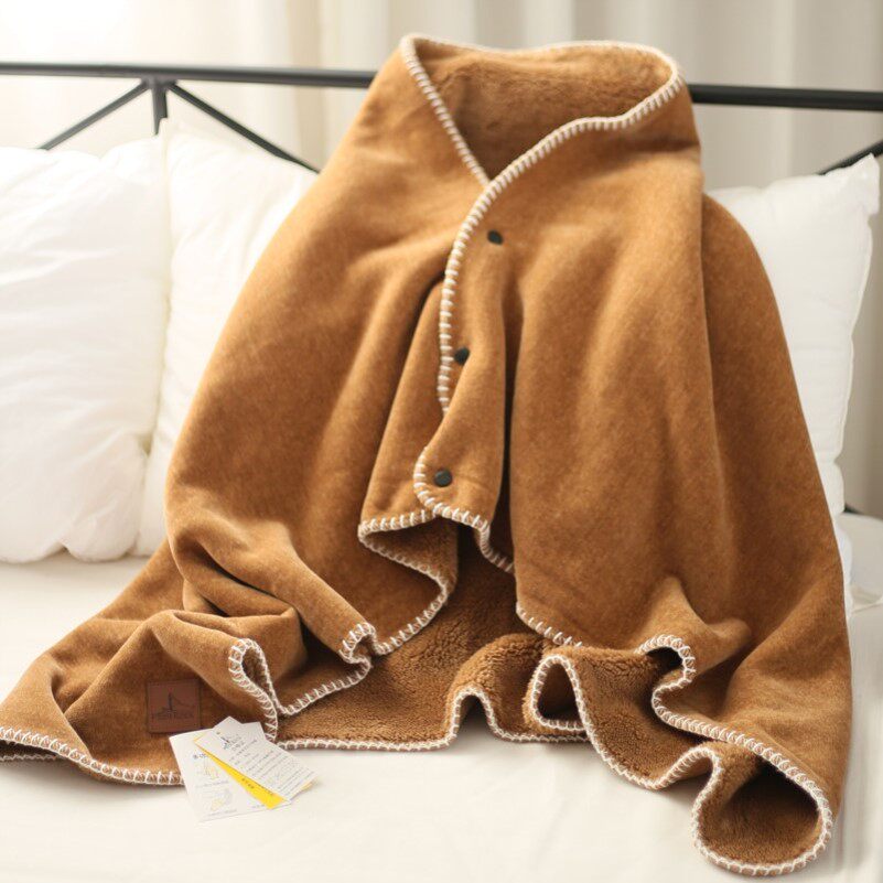 日式简约多功能披肩午睡毯双层布偶绒盖腿小毛毯办公室午休小毯子