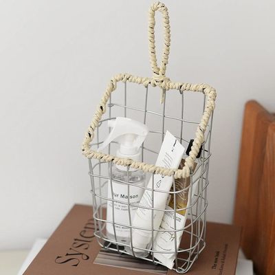 ins北欧可挂式铁艺收纳筐壁挂置物篮编织铁丝收纳篮厨房杂物挂篮