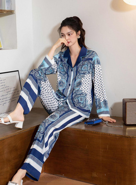 原创新款家居服长袖长裤欧美风御姐风时尚两件套装睡衣女可外穿