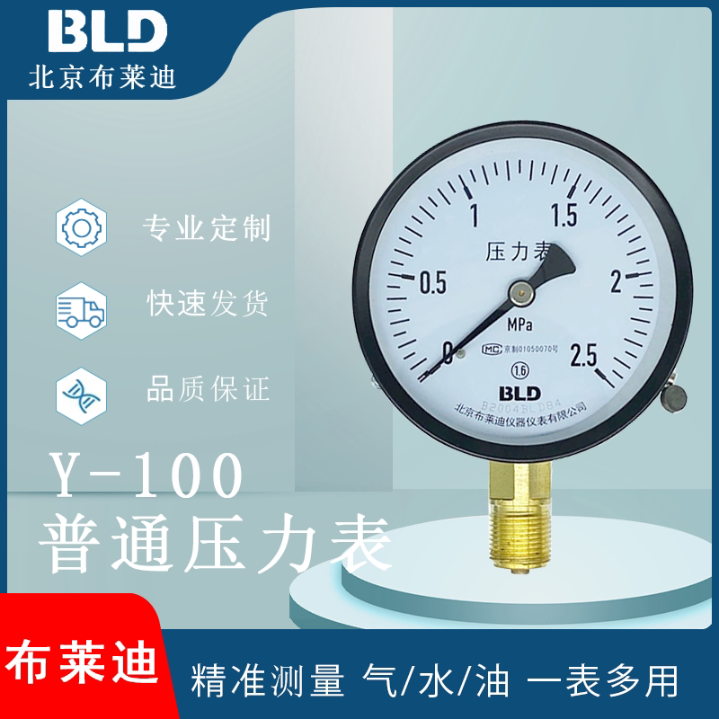 北京布莱迪仪表三厂y100普通压力表1.6mpa气液油蒸汽锅炉真空负压