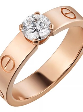 18K金戒指玫瑰金戒指高定经典男士宽窄情侣款螺丝钉对戒单钻戒指