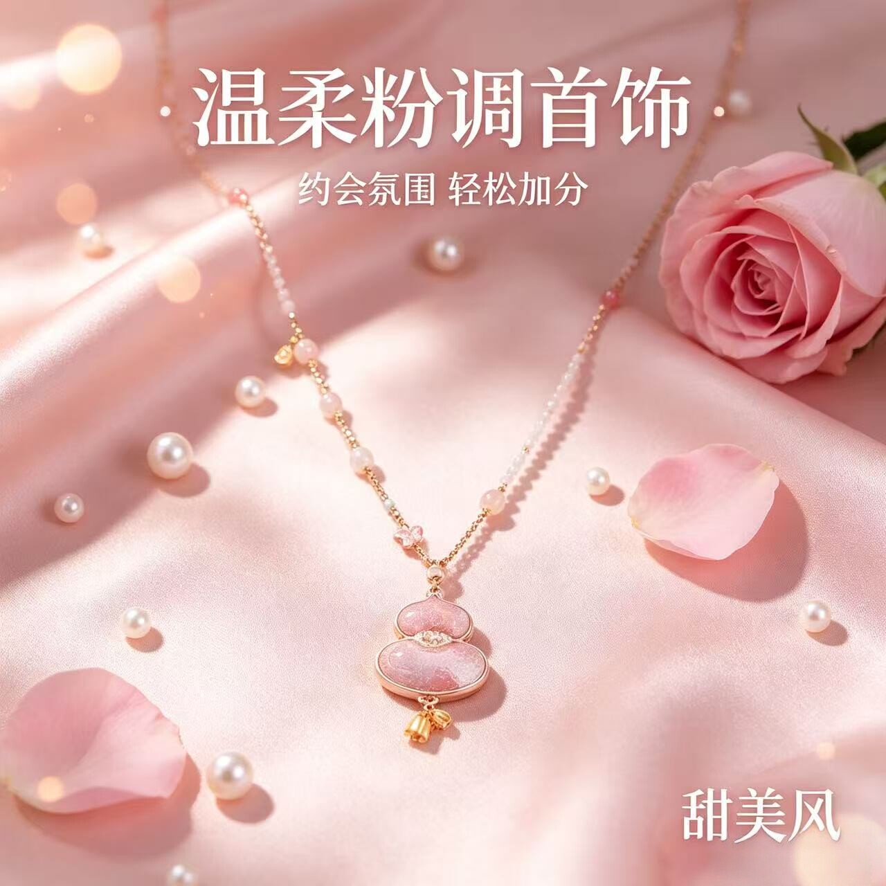 新中式国风葫芦珍珠长款锁骨链图片