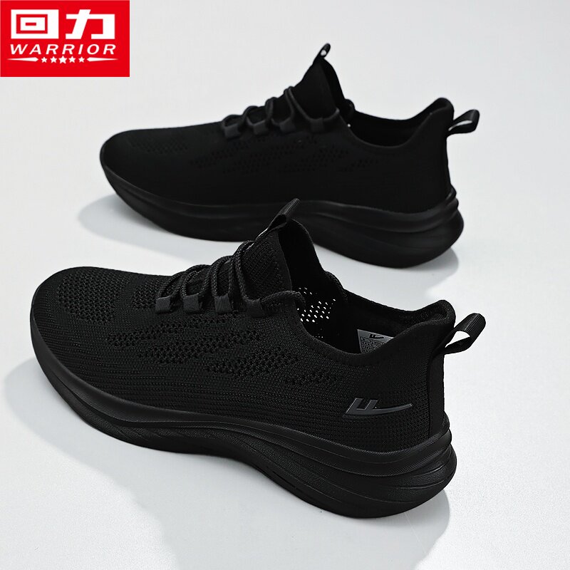 回力夏季男鞋飞织网面透气纯黑一脚蹬运动防臭工作开车大码爸爸鞋