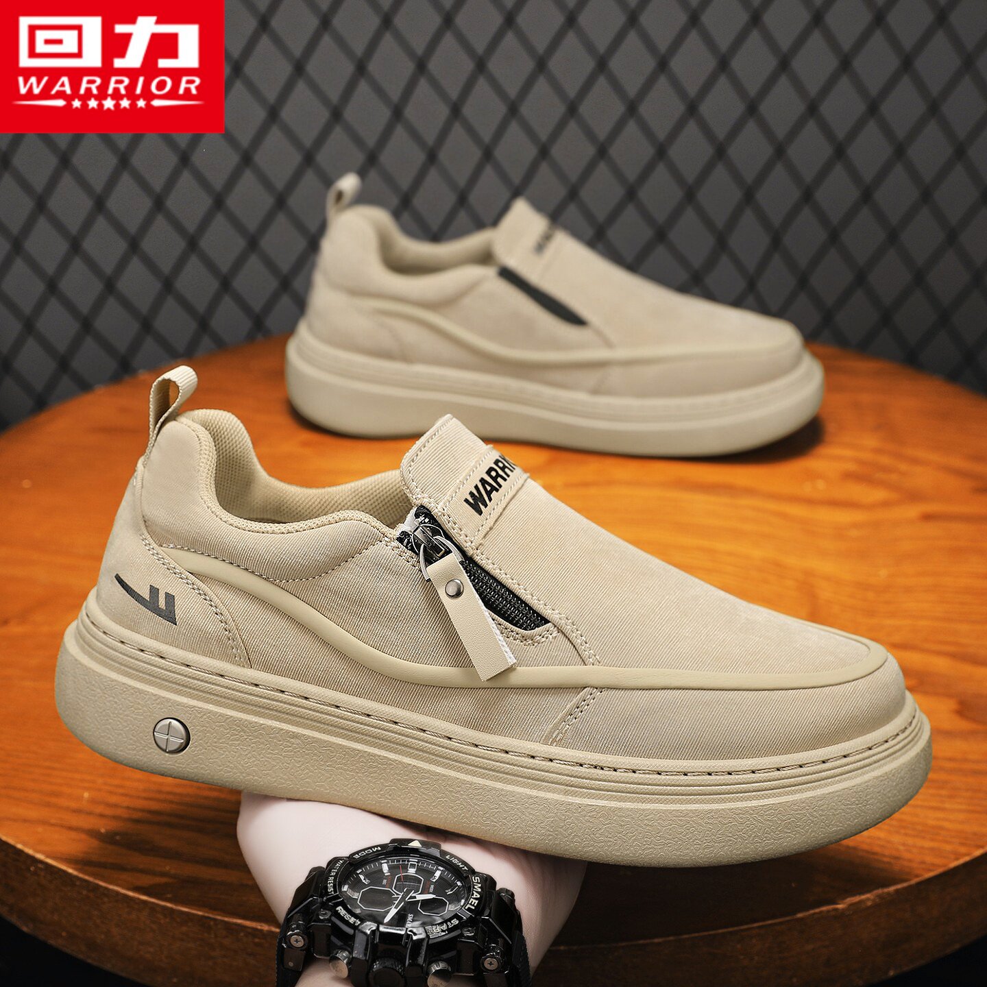 回力男鞋春季2026新款工装风一脚蹬休闲厚底帆布工作开车套脚板鞋