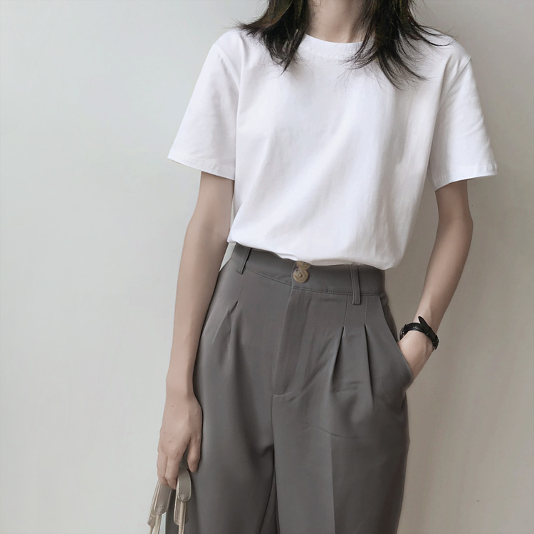 白色t恤女短袖夏季宽松美式基础款棉质白t纯色百搭内搭打底衫上衣