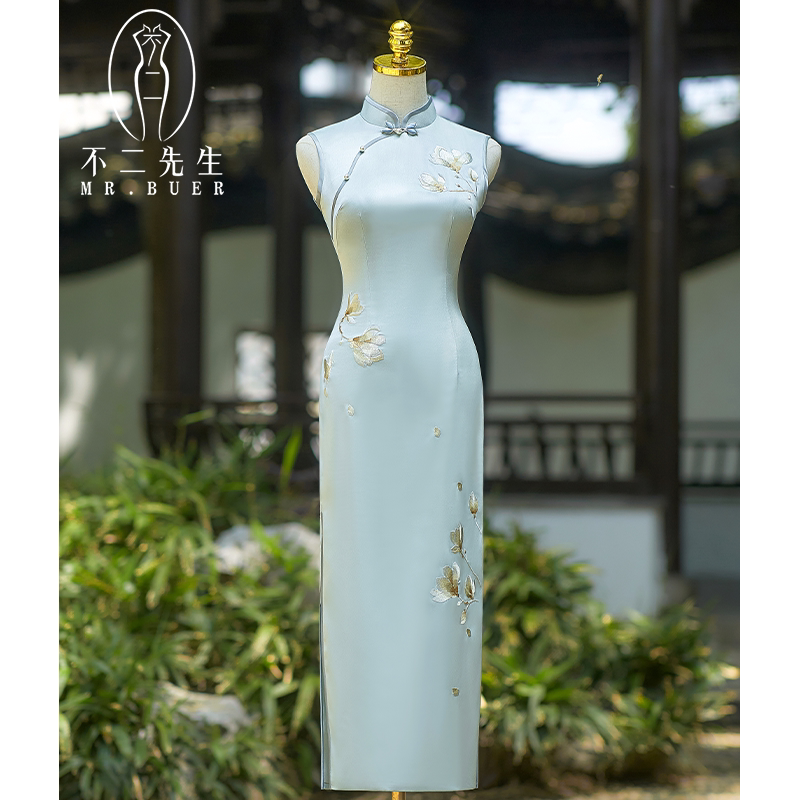 不二先生新中式刺绣旗袍女夏季