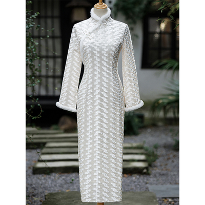 不二白色旗袍2025年新款冬款