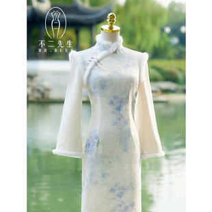 白色旗袍冬装2025新款女新中式加绒厚少女国风战袍年会演出连衣裙