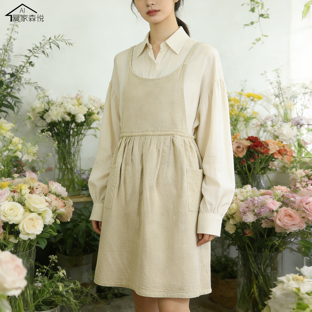 亚麻围裙日式高端简约女士专用