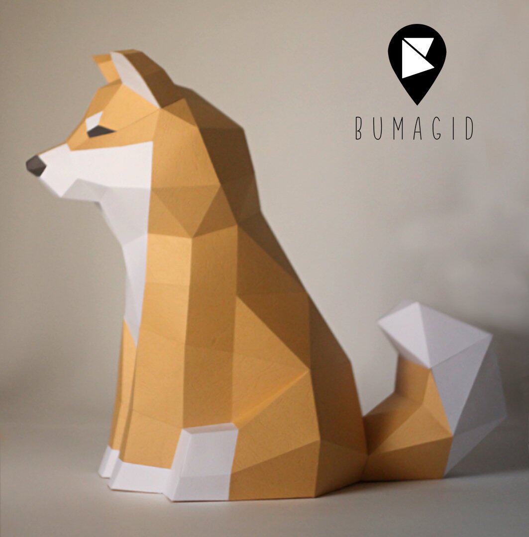 秋田犬 狗 几何折纸3d立体纸模型纸雕刻立体构成diy手工创意摆件