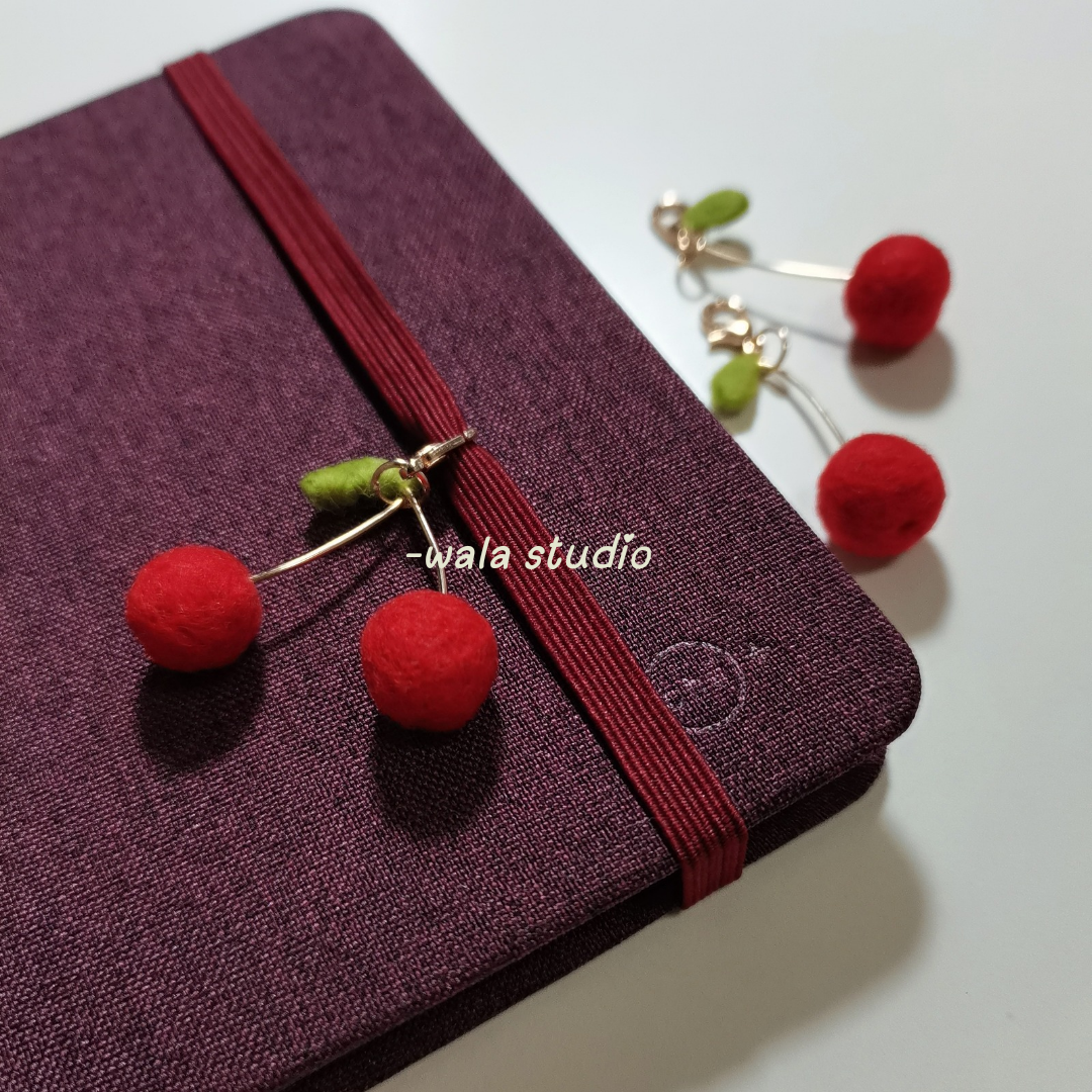 wala原创一颗小樱桃羊毛毡挂件手帐零钱包小挂件车厘子拉链吊坠