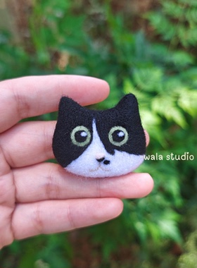 wala原创手作羊毛毡奶牛猫咪胸针软萌小动物别针小众ins风配饰