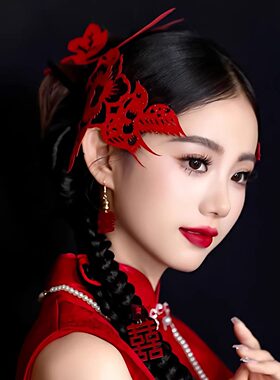 红色发饰春节出片道具新中式剪纸元素头饰新年拍摄道具本命年非遗