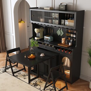 法式复古全实木折叠餐桌餐边柜一体小户型靠墙储物柜多功能酒柜