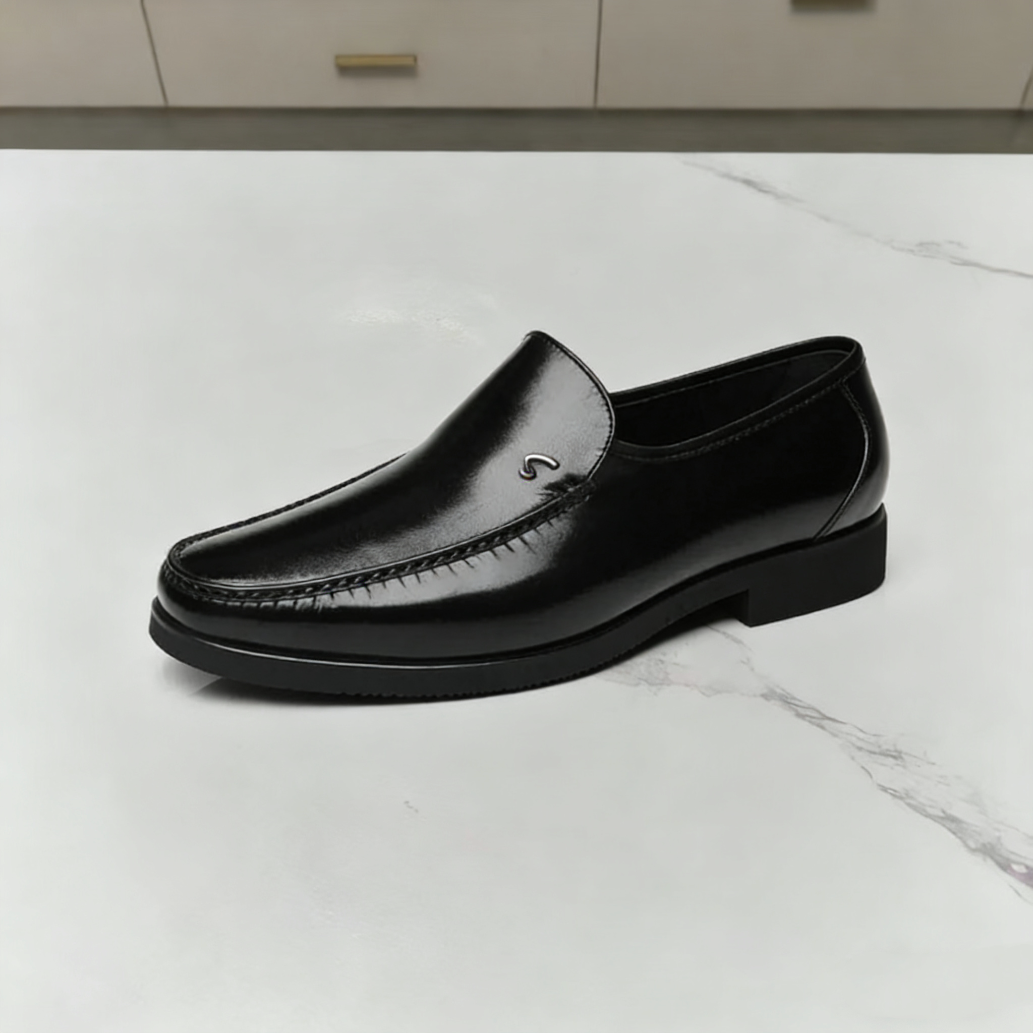 沙驰男鞋新款商务休闲鞋羊皮软底乐福鞋套脚轻便透气男士驾车皮鞋