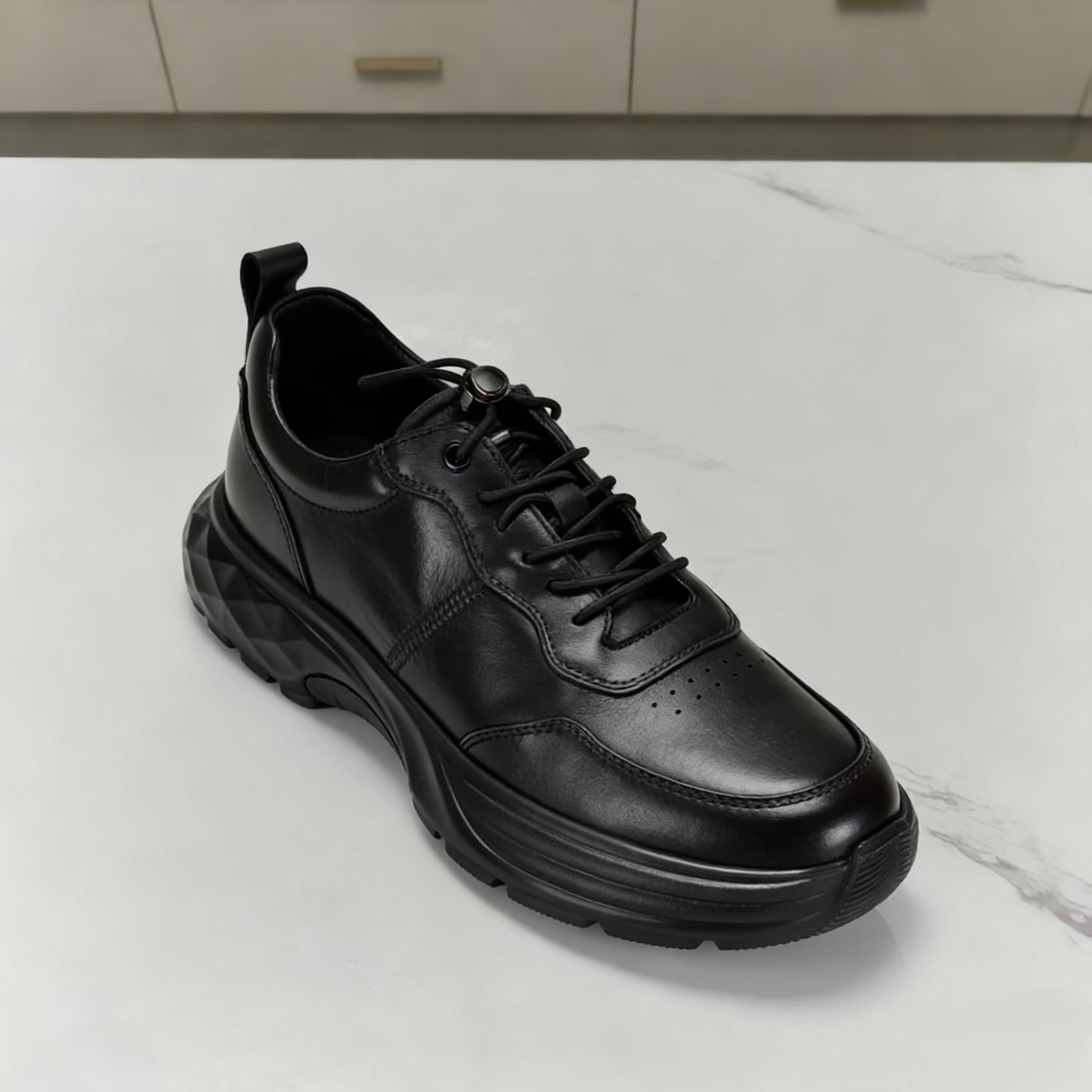 沙驰男鞋春新款真皮时尚松紧带舒适厚底百搭时尚男士运动休闲皮鞋