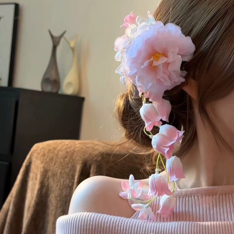 古风汉服簪花流苏发夹