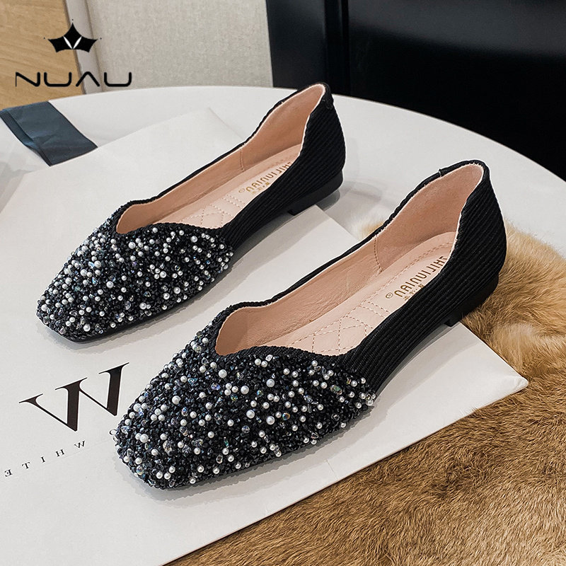 NEW DIAMOND SINGLE SHOES WOMENS COMFORTABLE PUMPS SMALL SCOOP SHOES LEATHER LOW HEELS SEIN FLATS SQUARE TOE BALLET SHOES