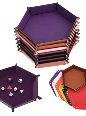 Rolling Folding Hexagon Dice Game Storage Tray PU Leather&Ve