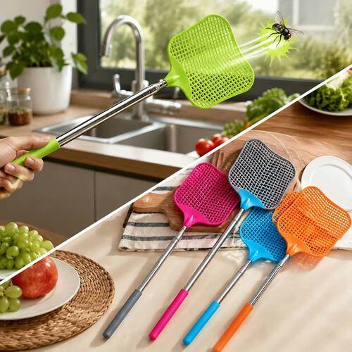 Retractable Extended-handle Fly Swatter, Kitchen and Yard Pe