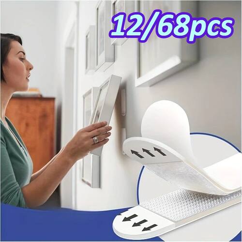 12/68pcs Heavy Duty No Damage Picture Hanging Strips,Removab