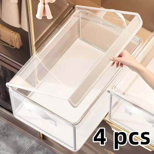 4pcsTransparent PVC Clothes Storage Basket - Waterproof Fabr