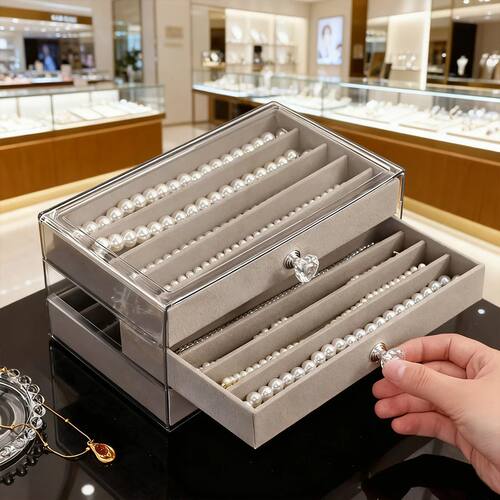 1pc velvet threelayer gray/off white jewelry box dust-proof