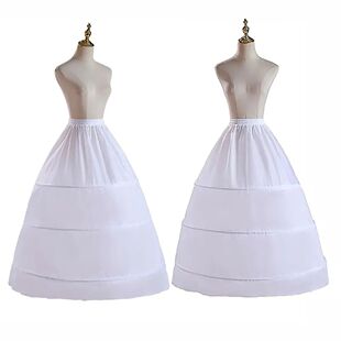 New White Petticoat 3-Hoops Long Crinoline Skirt Flower Dres