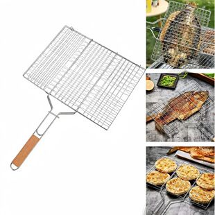 Stainless Steel Barbecue Mesh Clip,heat-resistant Wooden Han