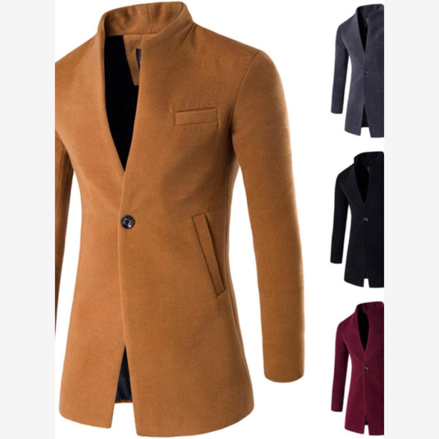 Men winter long jacket slim cardigan trench coat 毛呢大衣男