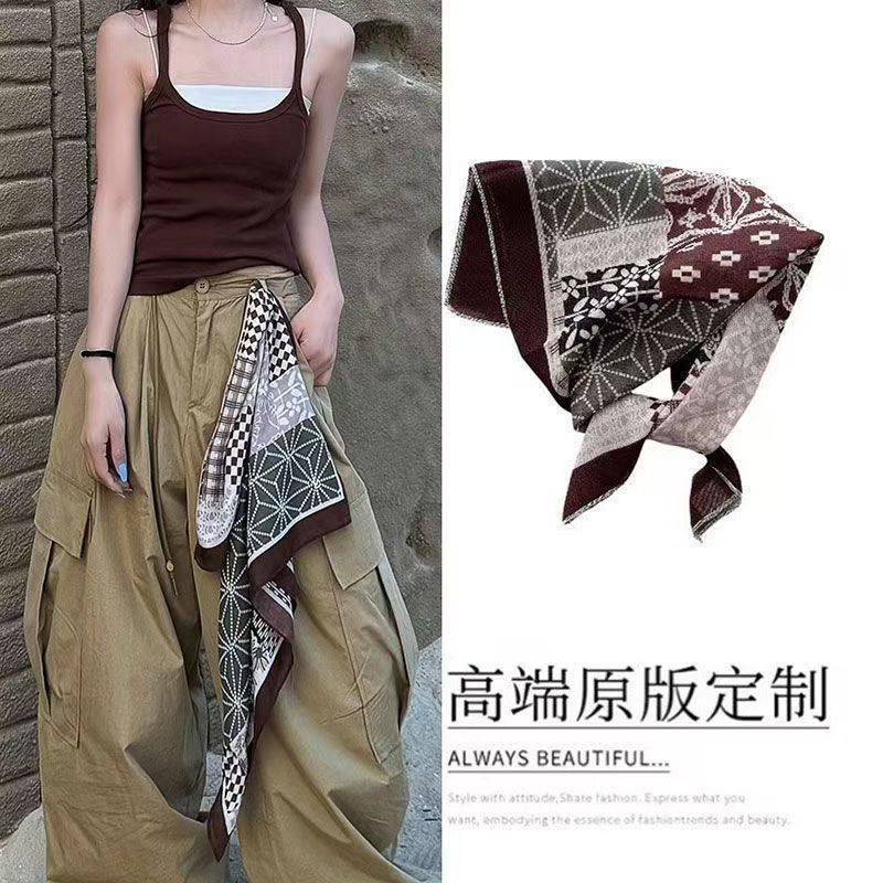 废土风棕色腰间丝巾系腰饰新疆大西北旅游穿搭头巾发带百搭小方巾
