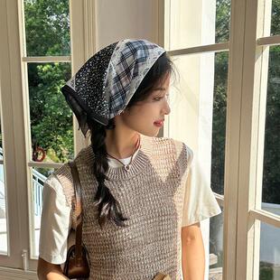 头巾女新款复古拍照氛围感三角方巾西餐厅咖啡店服务员防尘丝巾帽