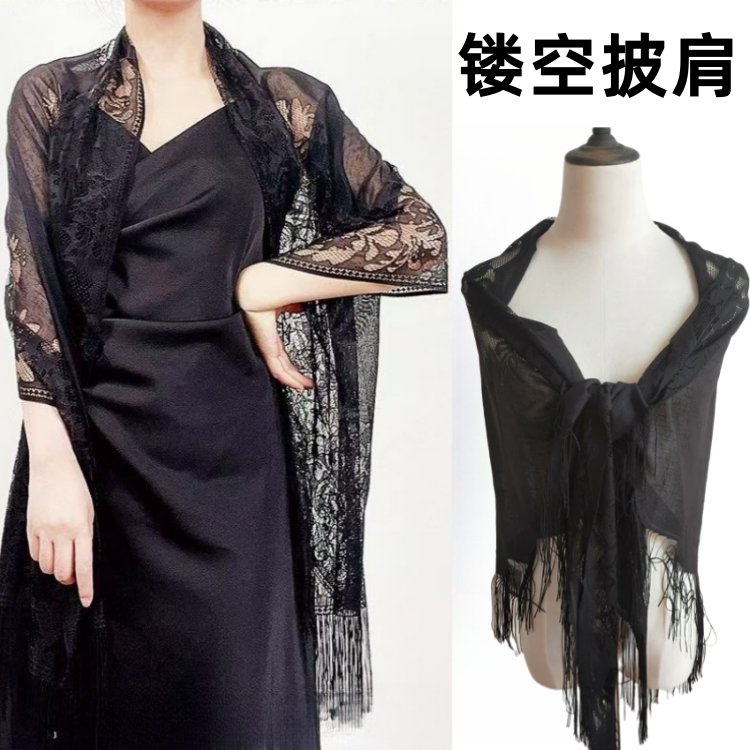 旗袍防晒披肩女黑色蕾丝披肩新娘