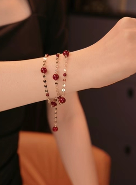 红色珠子项链女小众轻奢