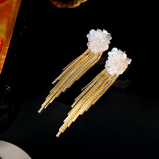 花朵流苏耳环E3063 轻奢时尚 925银针 繁花似锦