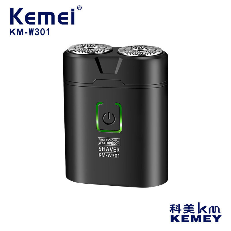 Kemei科美KM-W301迷你剃须刀电动全身水洗旋转浮动刀头便携刮胡刀
