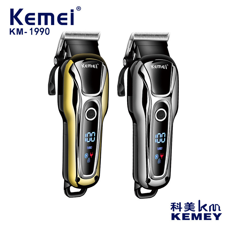 升级版科美大功率理发器电动剃头KM-1990液晶数显电推剪理发推子